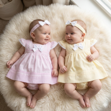 H12801NB: Baby Girls Dress, Pant & Headband Set (0-9 Months)